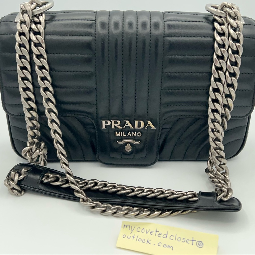 Stunning Prada Diagramme Black Shoulder Bag w/silver Chain. Excellent condition!